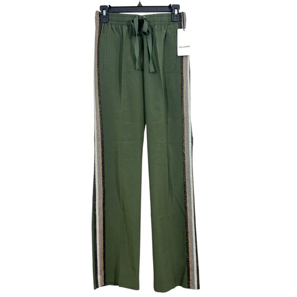 Zadig & Voltaire Pomy Crepe Stripe Pant Kaki Size EU 34 New $348 - Picture 1 of 6